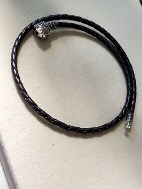 Pandora Grey Braided Double Wrap Leather Bracelet
